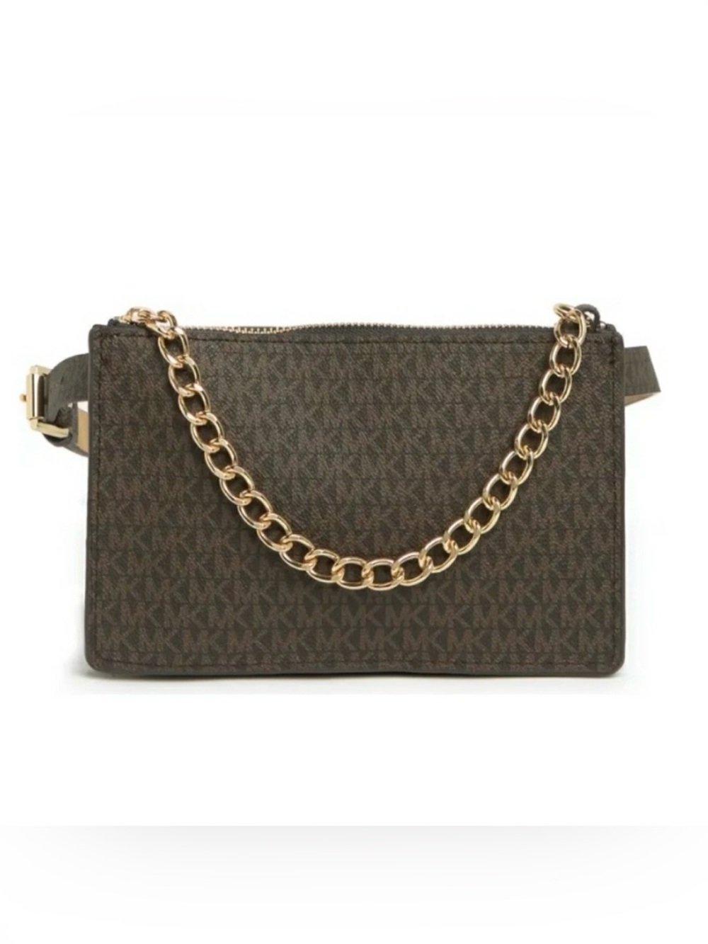Michael Kors Belt Bag Brown Monogram Logo Print Leather Waist Pack Crossbody - Picture 3 of 10